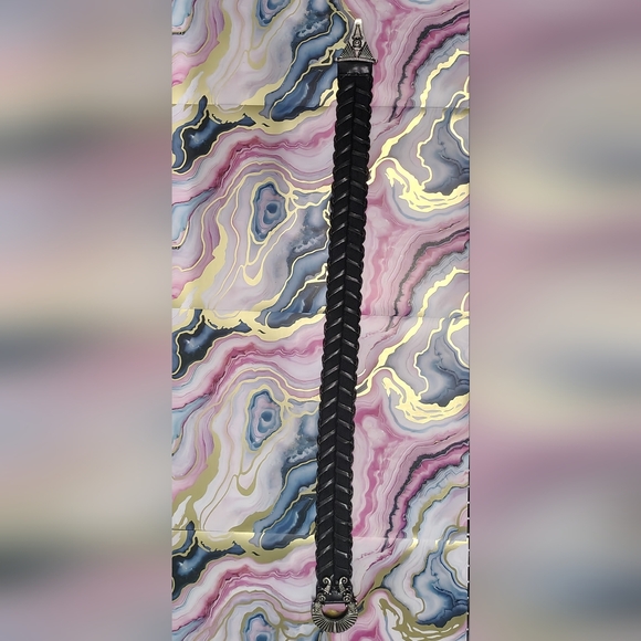 Pewter Hook Deco- Goth Stretchy Braided Black Leather Belt - Picture 6 of 9